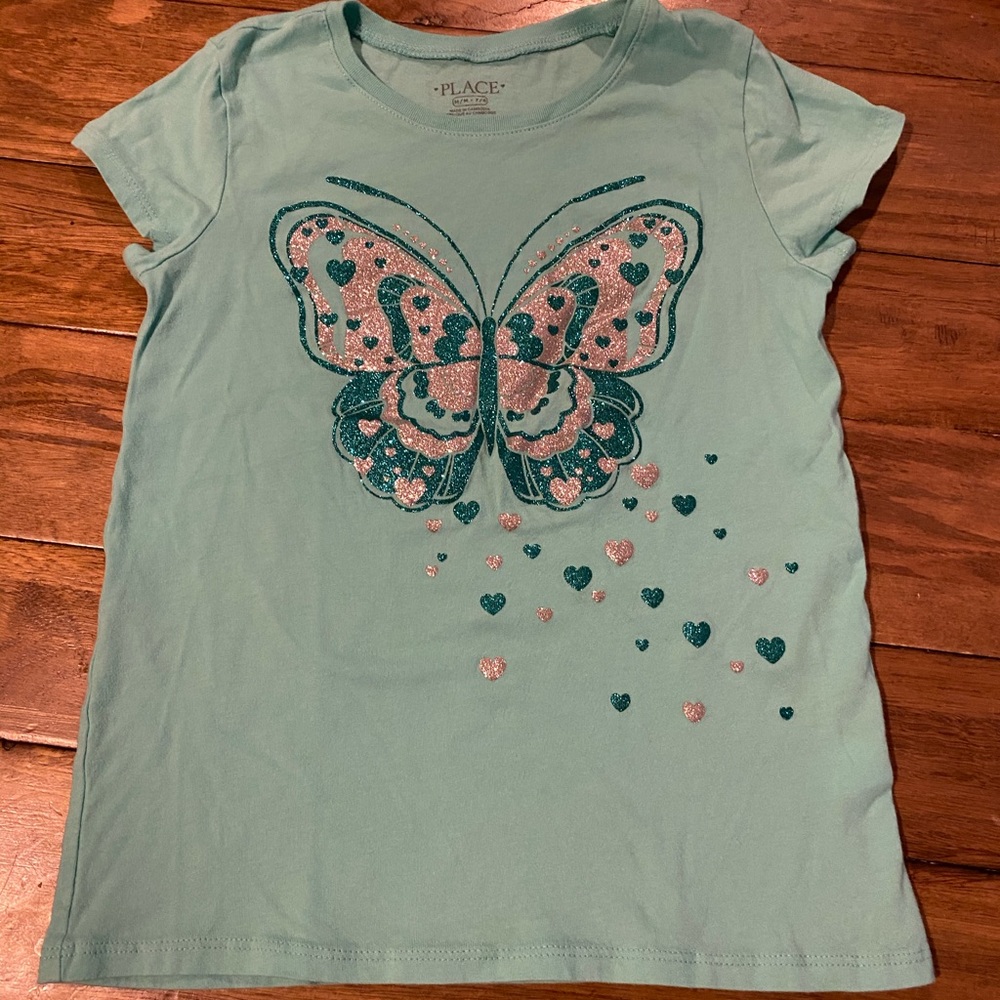 NWOT never worn girls 7/8 glitter butterfly tee